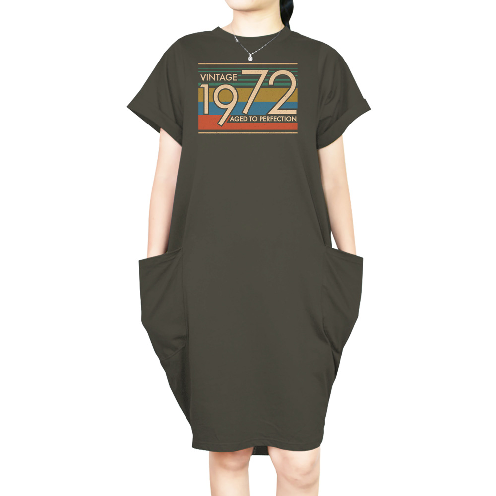 Aged Perfection 1972 Loose Short Sleeve Pocket On Dress