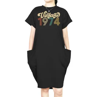 Premium Vintage 1974 Loose Short Sleeve Pocket On Dress