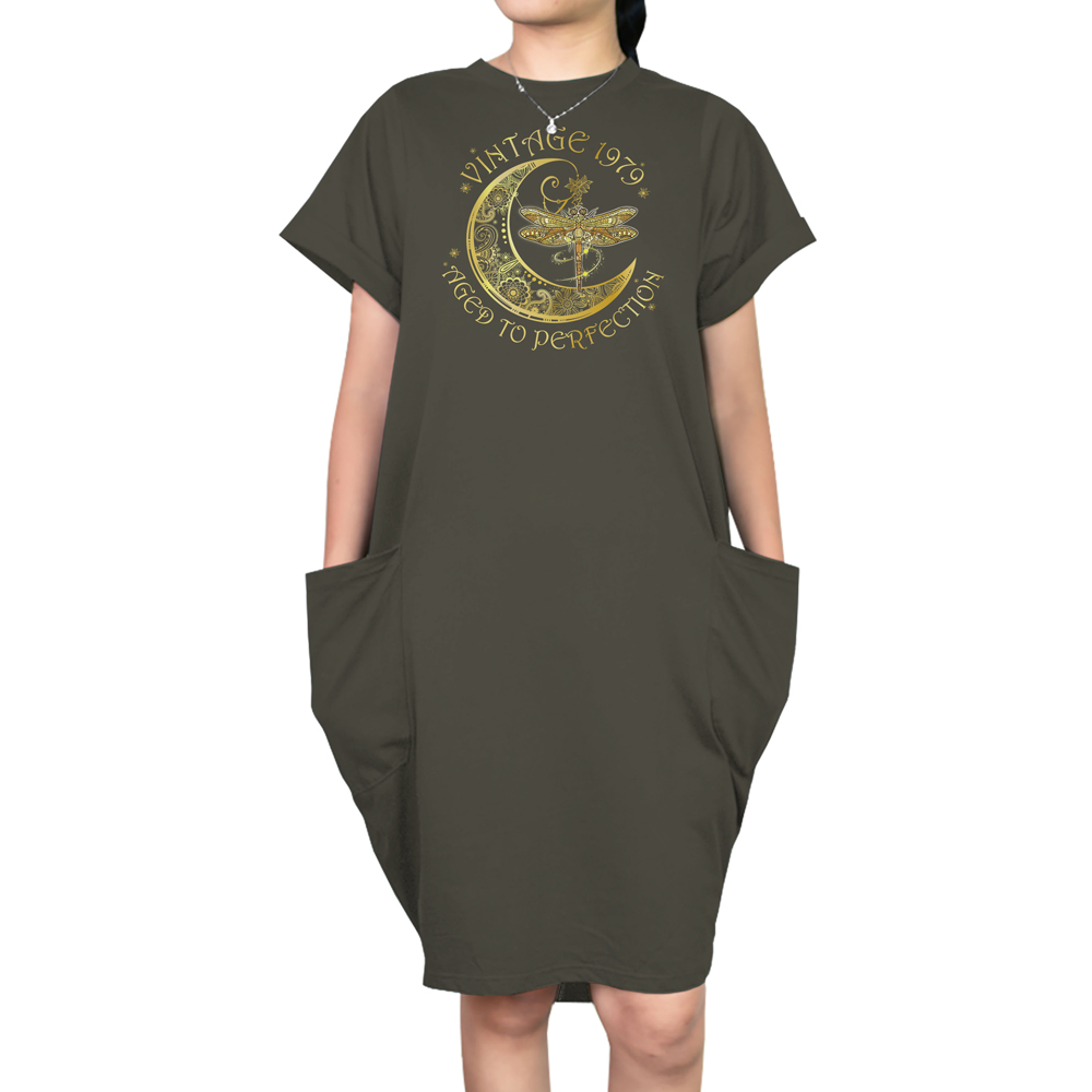 Vintage Perfection 1979 Loose Short Sleeve Pocket On Dress