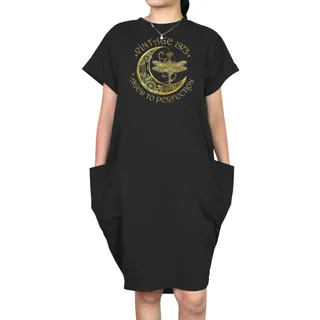 Vintage Perfection 1973 Loose Short Sleeve Pocket On Dress