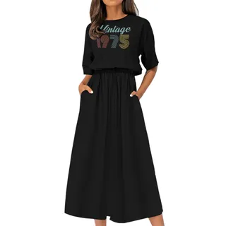 Vintage Edition 1975 Birthday Elastic Waist Dress