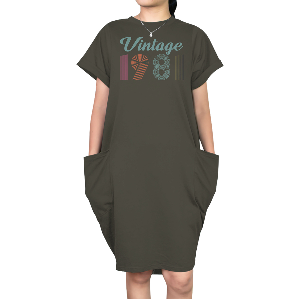Vintage 1981 Short Sleeve Pocket On Dress