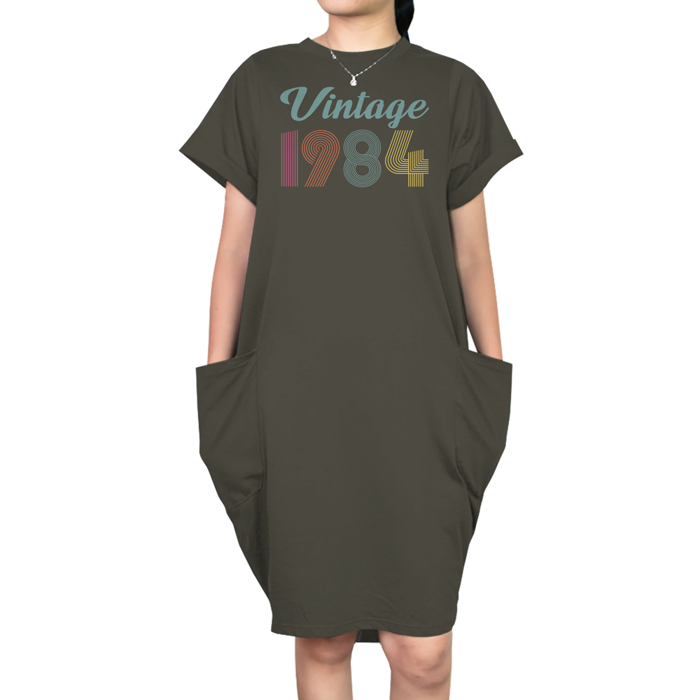 Vintage 1984 Short Sleeve Pocket On Dress