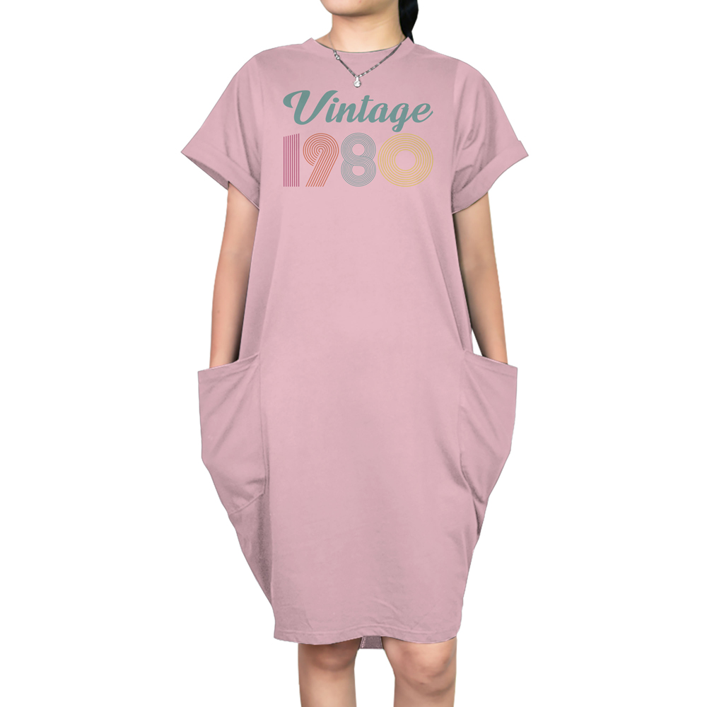 Vintage 1980 Short Sleeve Pocket On Dress