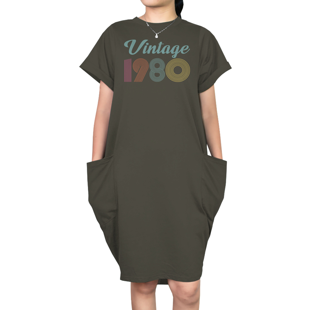 Vintage 1980 Short Sleeve Pocket On Dress