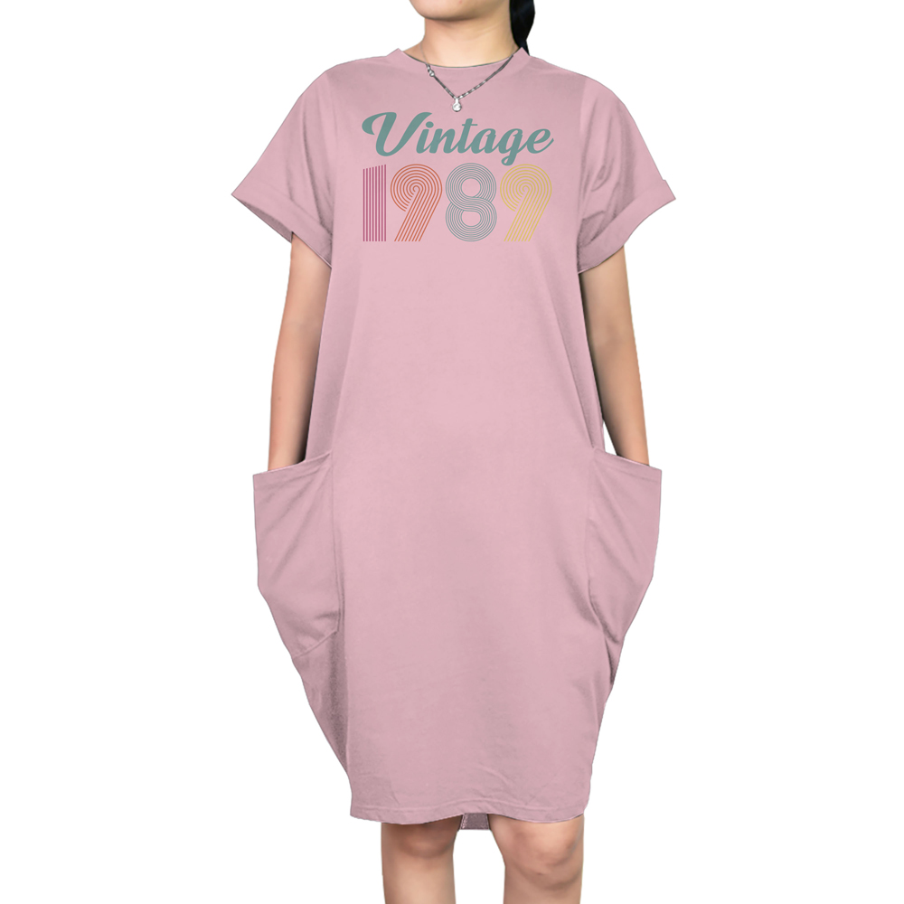 Vintage 1989 Short Sleeve Pocket On Dress