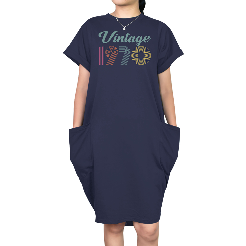 Vintage 1970 Short Sleeve Pocket On Dress