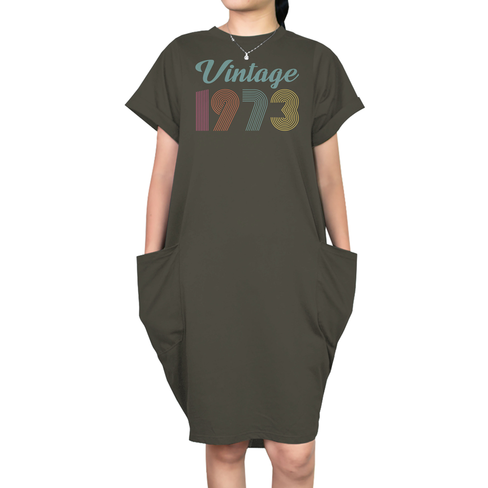 Vintage 1973 Short Sleeve Pocket On Dress