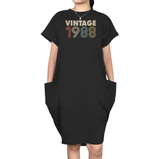 Vintage 1988 Loose Short Sleeve Pocket On Dress