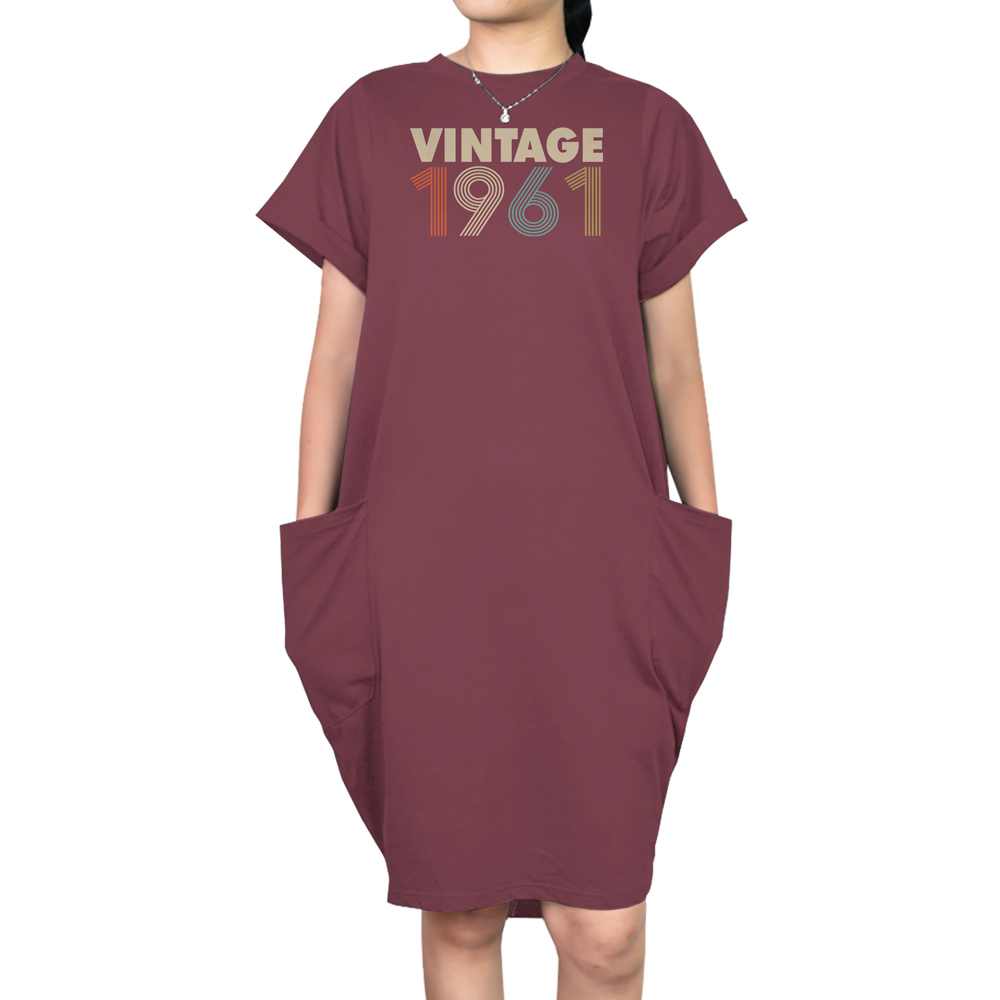 Vintage 1961 Loose Short Sleeve Pocket On Dress