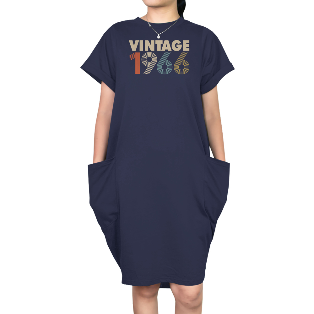 Vintage 1966 Loose Short Sleeve Pocket On Dress