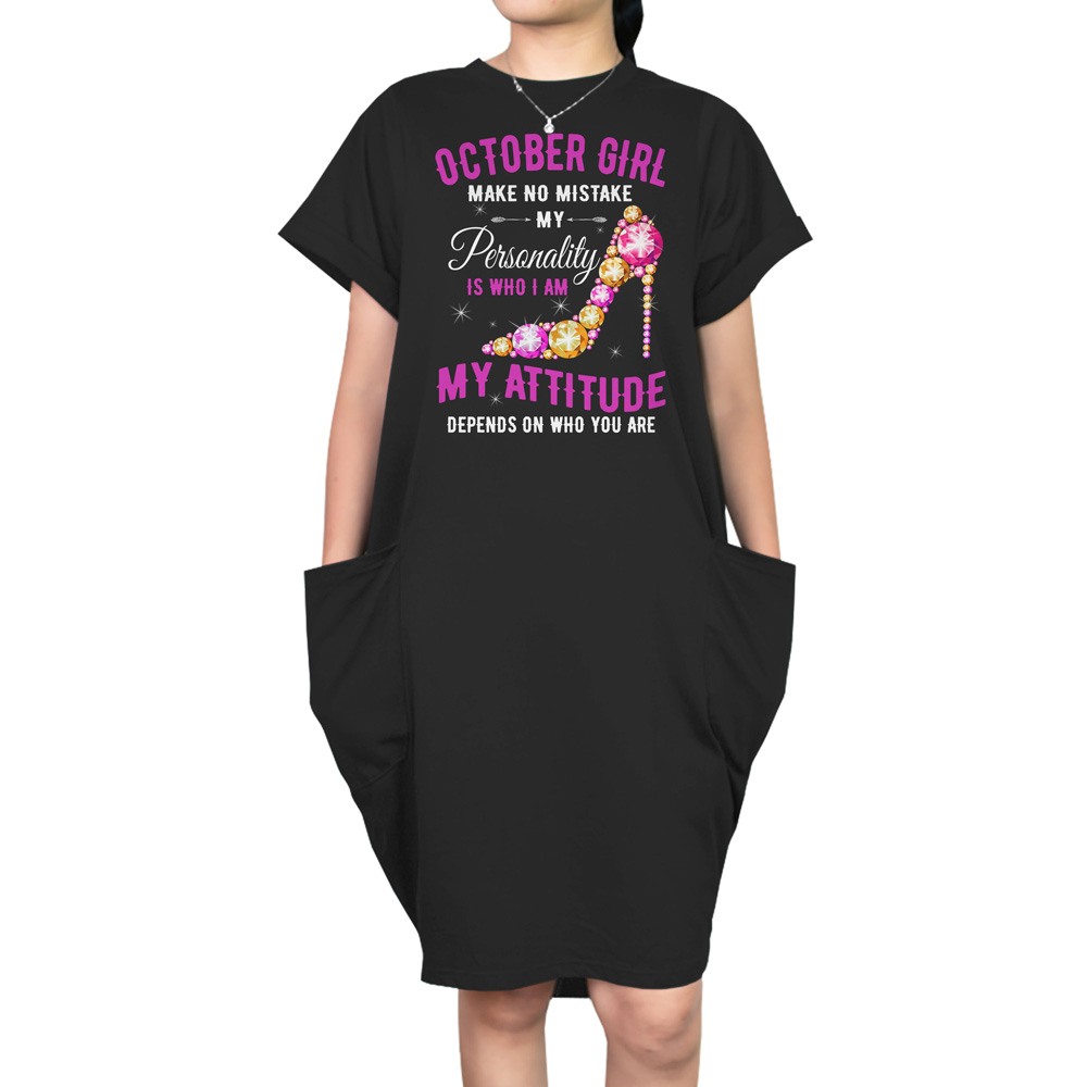 Attitude October Birthday Short Sleeve Pocket Dress