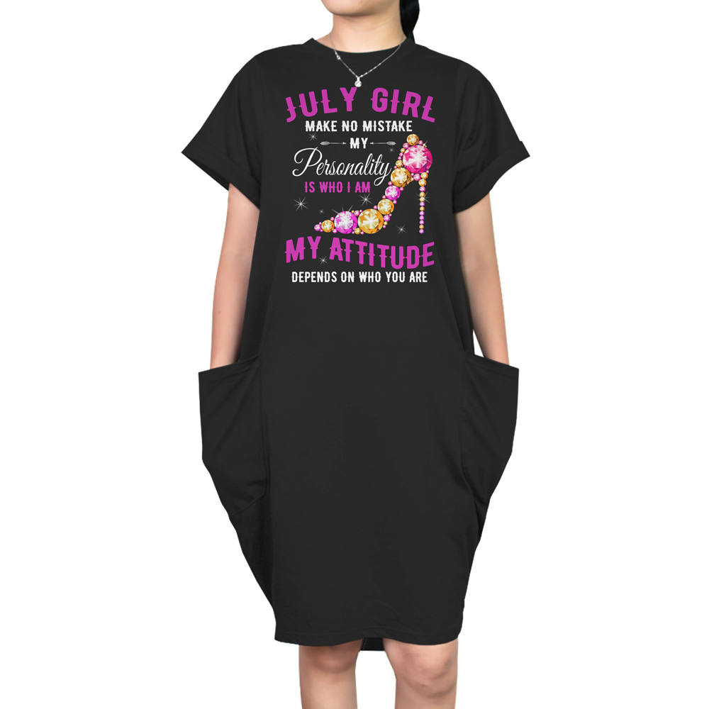 Attitude July Birthday Short Sleeve Pocket Dress