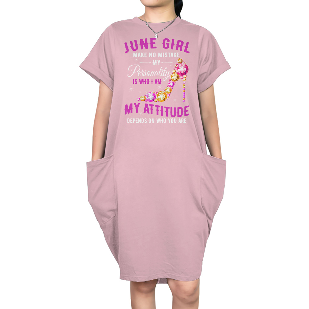 Attitude June Birthday Short Sleeve Pocket Dress