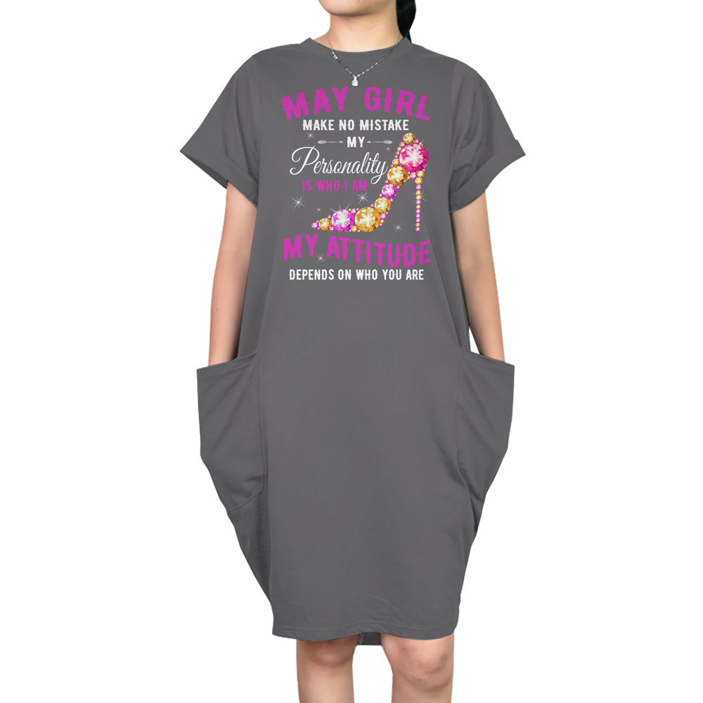 Attitude May Birthday Short Sleeve Pocket Dress