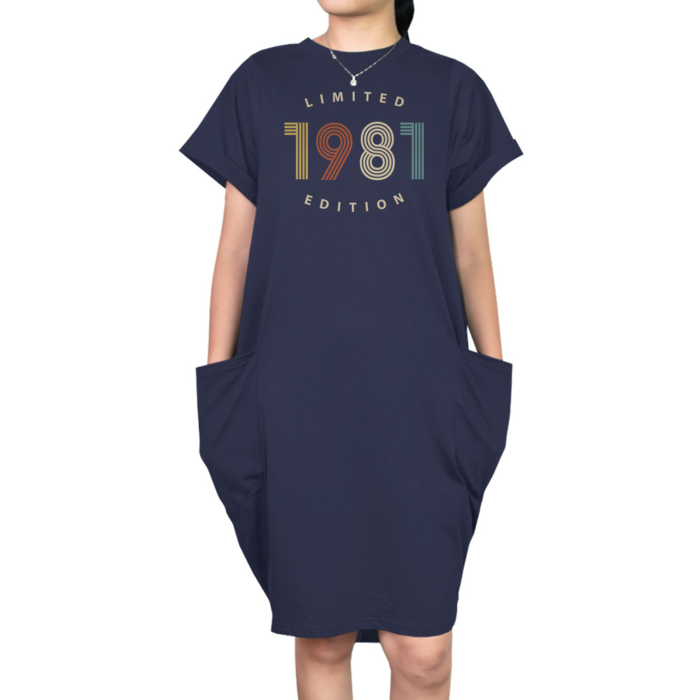 Limited Edition 1981 Loose Short Sleeve Pocket On Dress