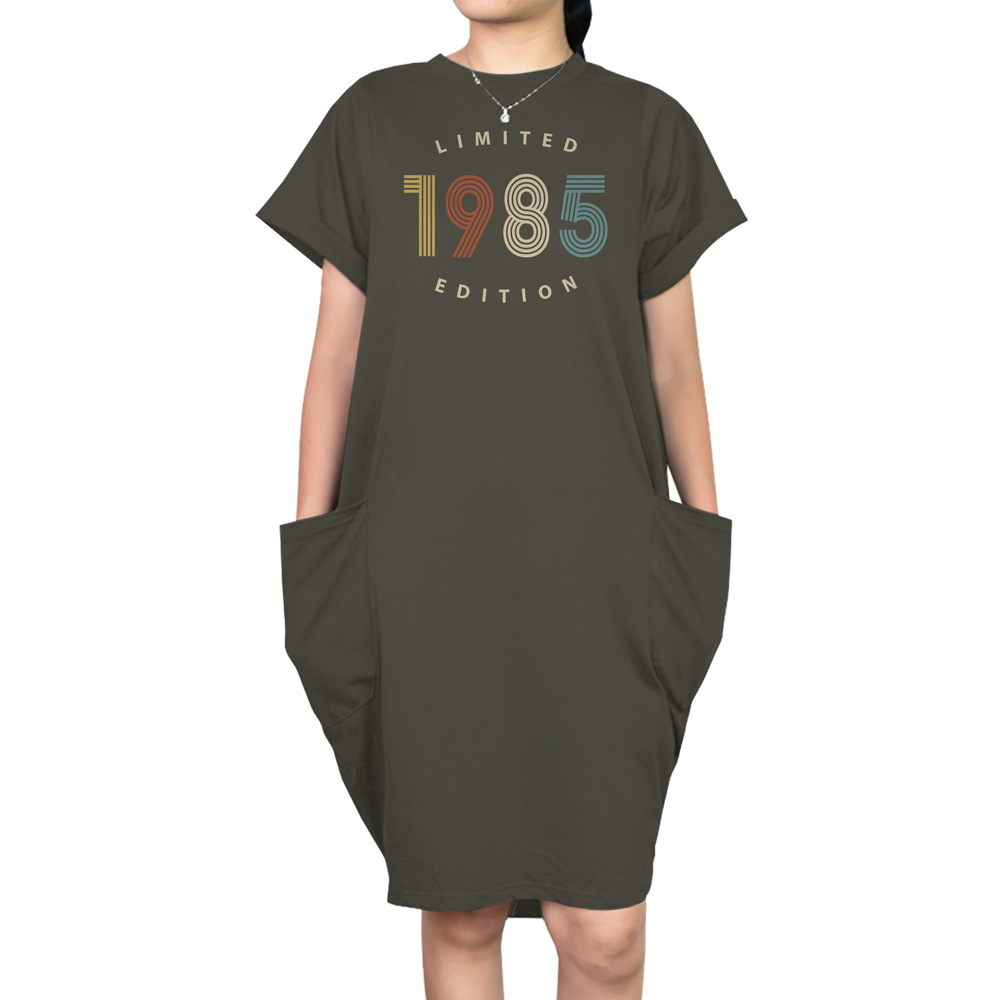 Limited Edition 1985 Loose Short Sleeve Pocket On Dress