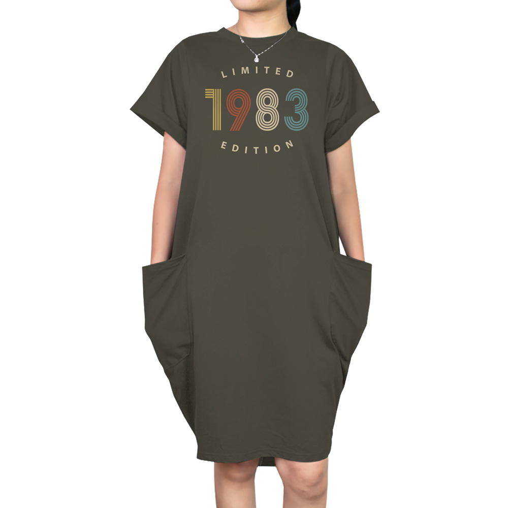 Limited Edition 1983 Loose Short Sleeve Pocket On Dress