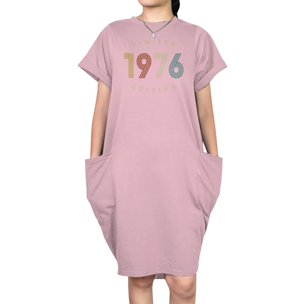 Limited Edition 1976 Loose Short Sleeve Pocket On Dress