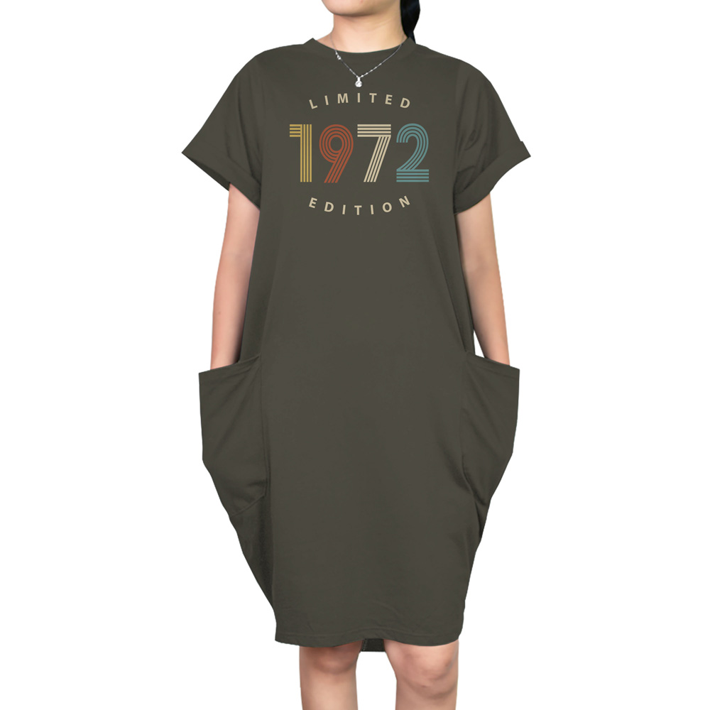Limited Edition 1972 Loose Short Sleeve Pocket On Dress