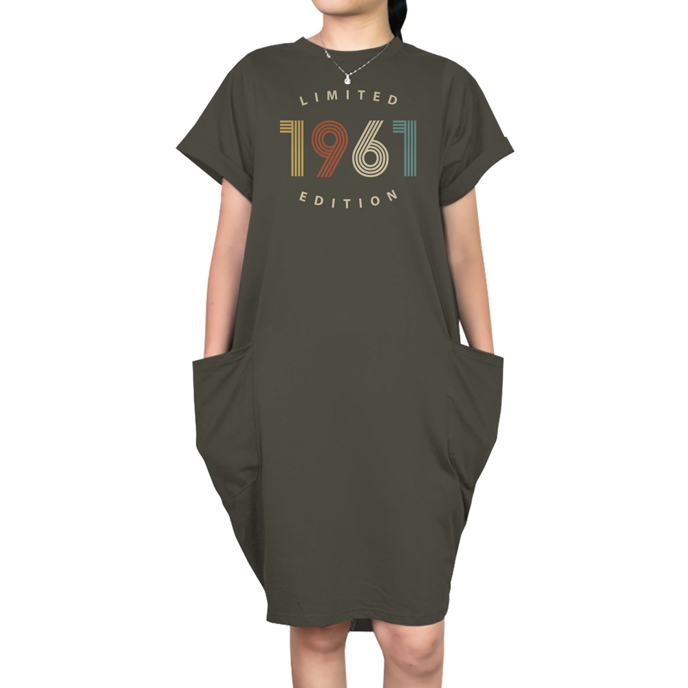 Limited Edition 1961 Loose Short Sleeve Pocket On Dress