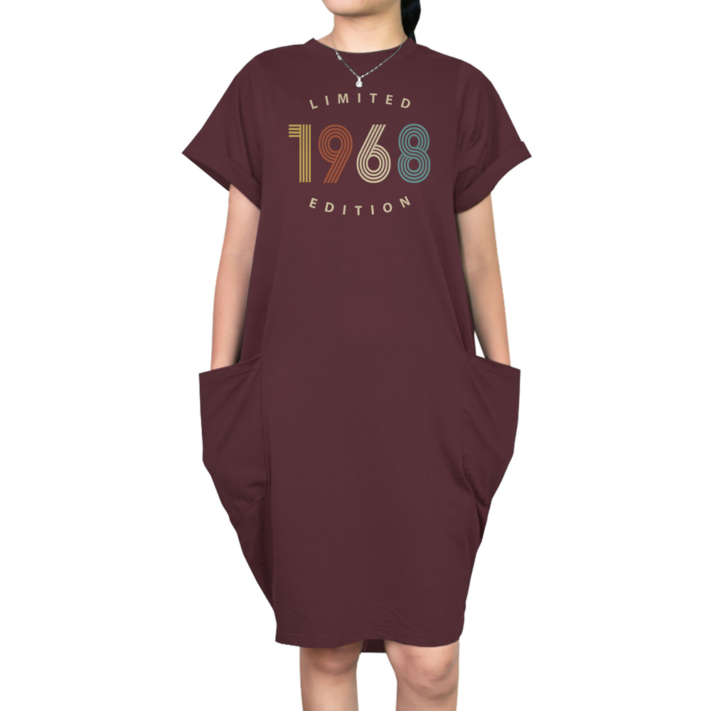 Limited Edition 1968 Loose Short Sleeve Pocket On Dress