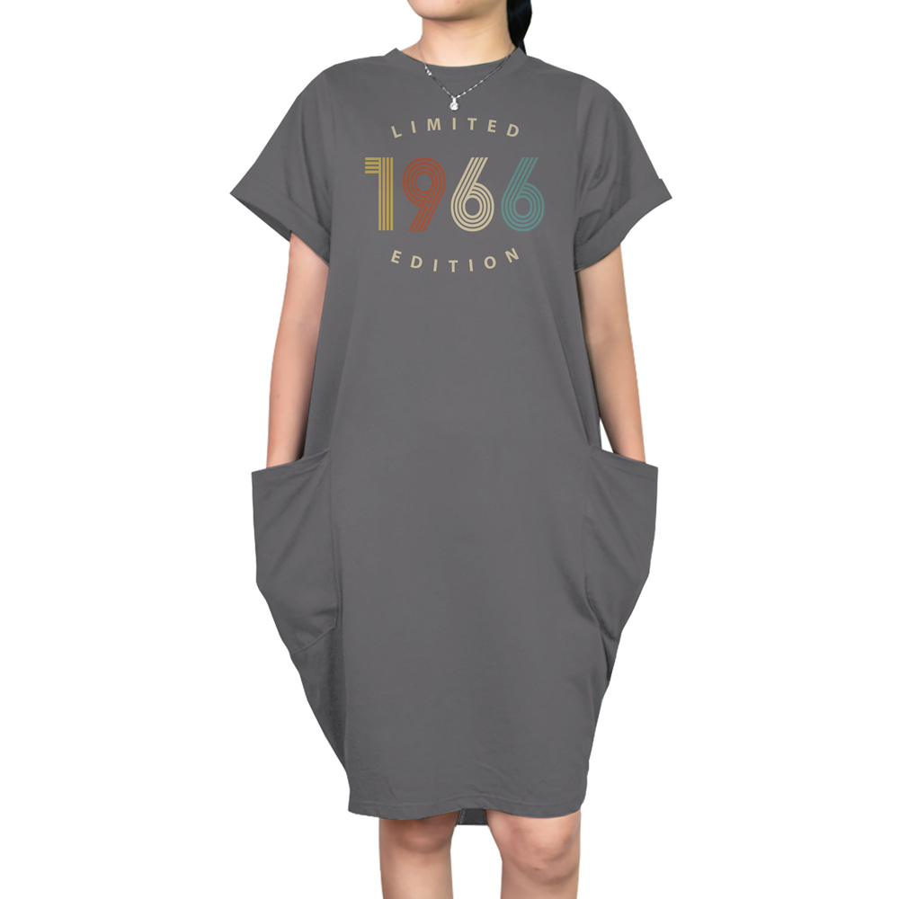 Limited Edition 1966 Loose Short Sleeve Pocket On Dress