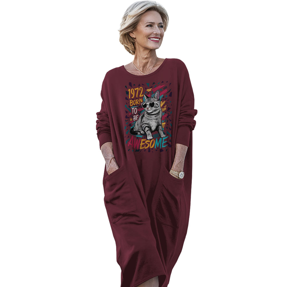 Cool Cat 1972 Birthday Pocket Dress