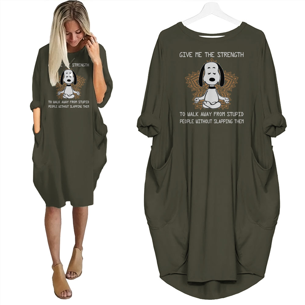 Snoopy Print Pocket Dress Funny Saying For Dog Lovers