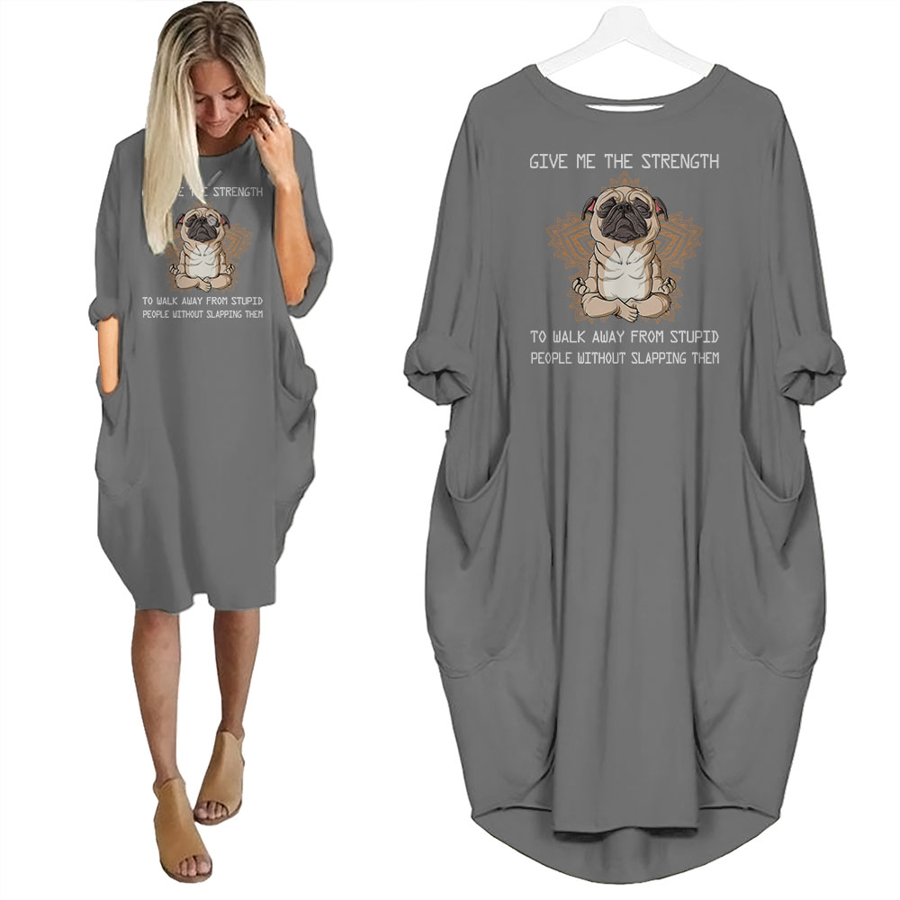 Bulldog Print Pocket Dress Funny Saying