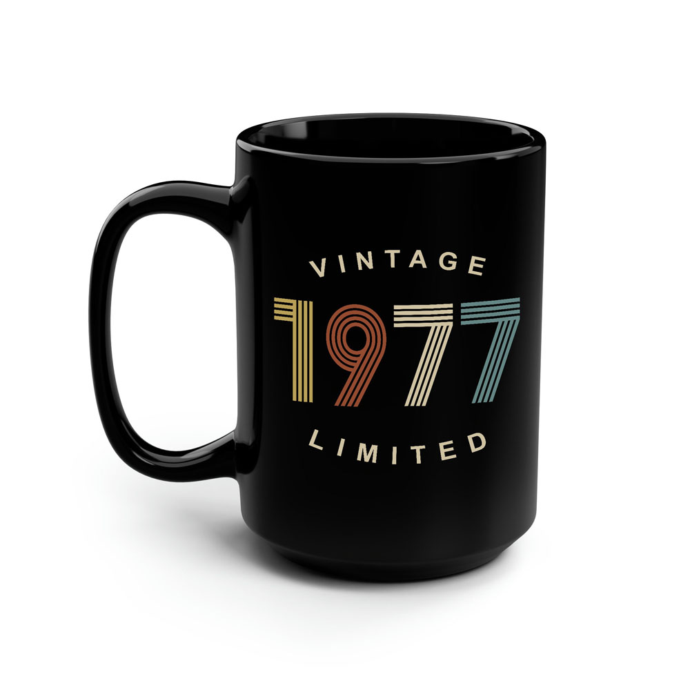 Limited Edition 1977 Birthday Black Coffee Mug