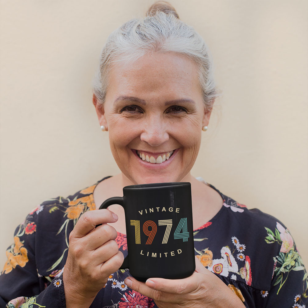 Limited Edition 1974 Birthday Black Coffee Mug