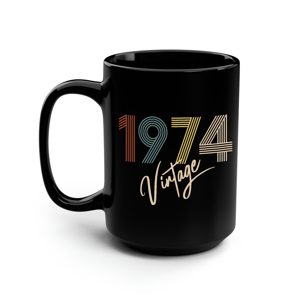Limited Vintage 1974 Birthday Black Coffee Mug