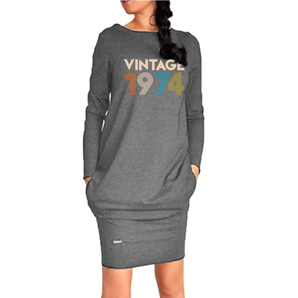 46th Birthday Shirt Gift Ideas for Women Vintage 1974 Pocket Dress