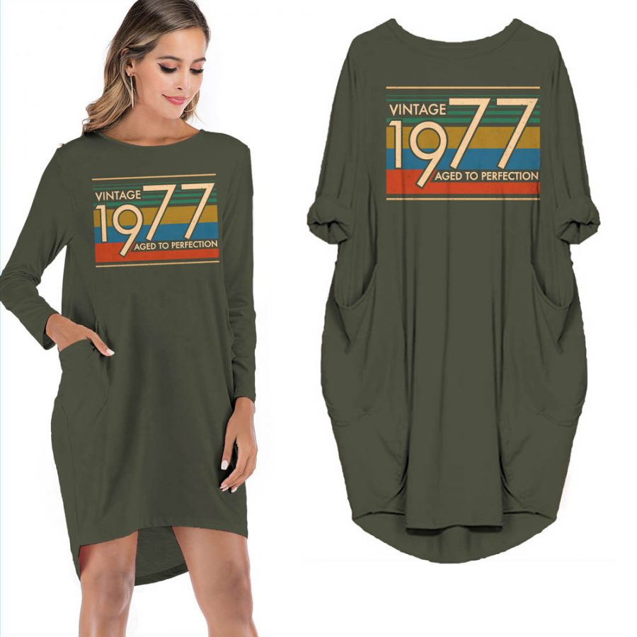 VINTAGE 1977 AGED TO PERFECTION POCKET DRESS